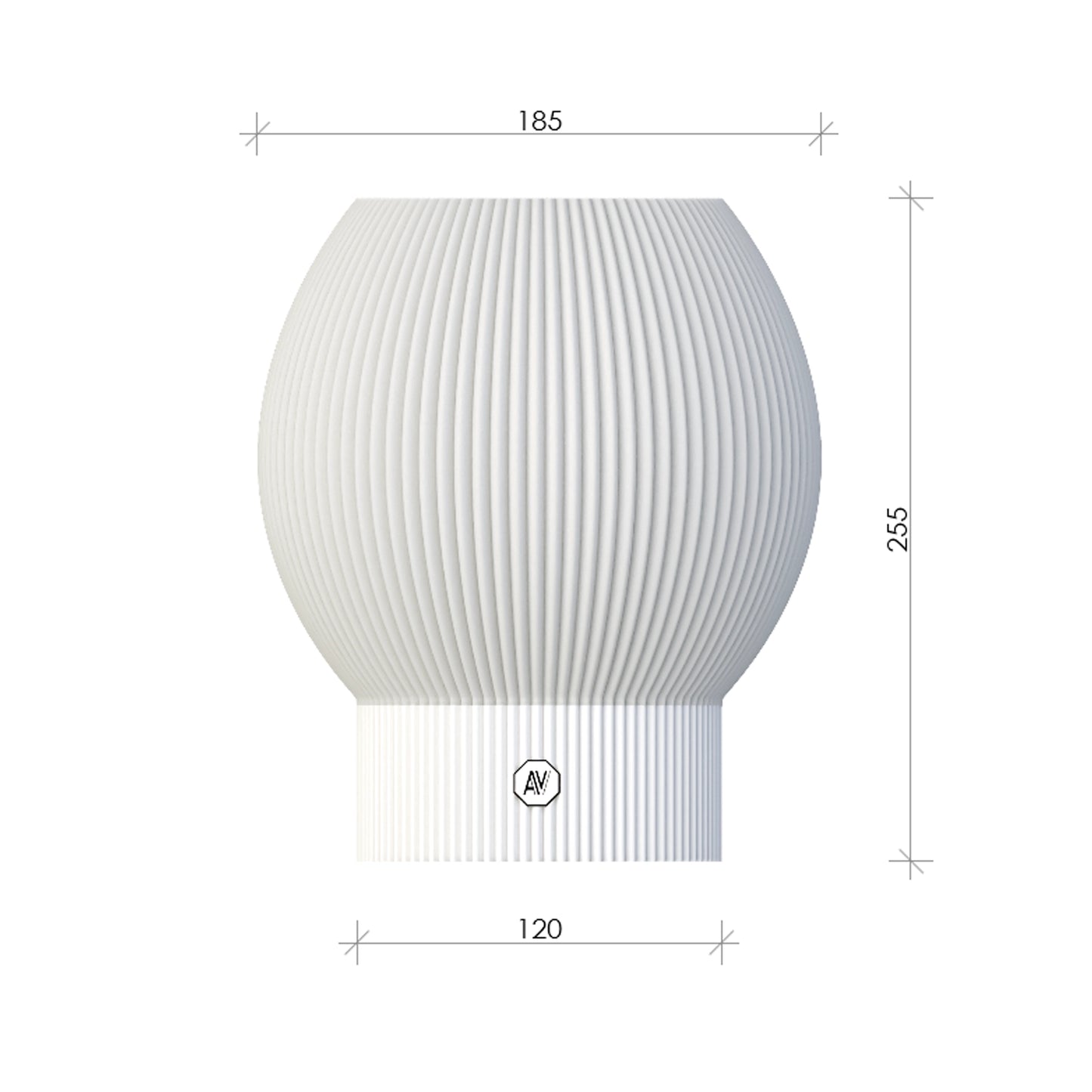 Dimensions précises de la lampe Linea M – hauteur 255 mm, base 120 mm