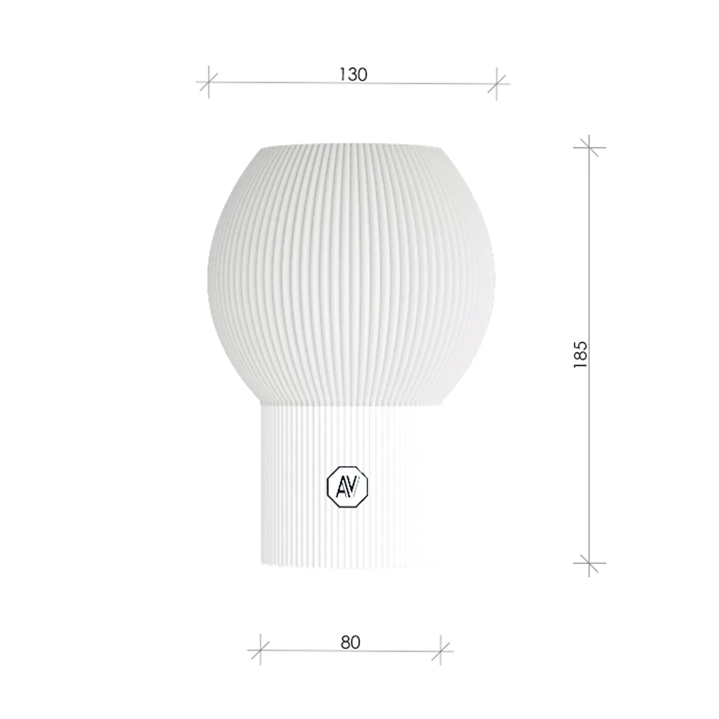 Dimensions techniques de la lampe design LINEA S — modèle écoresponsable AubeVolume en biopolymère recyclable