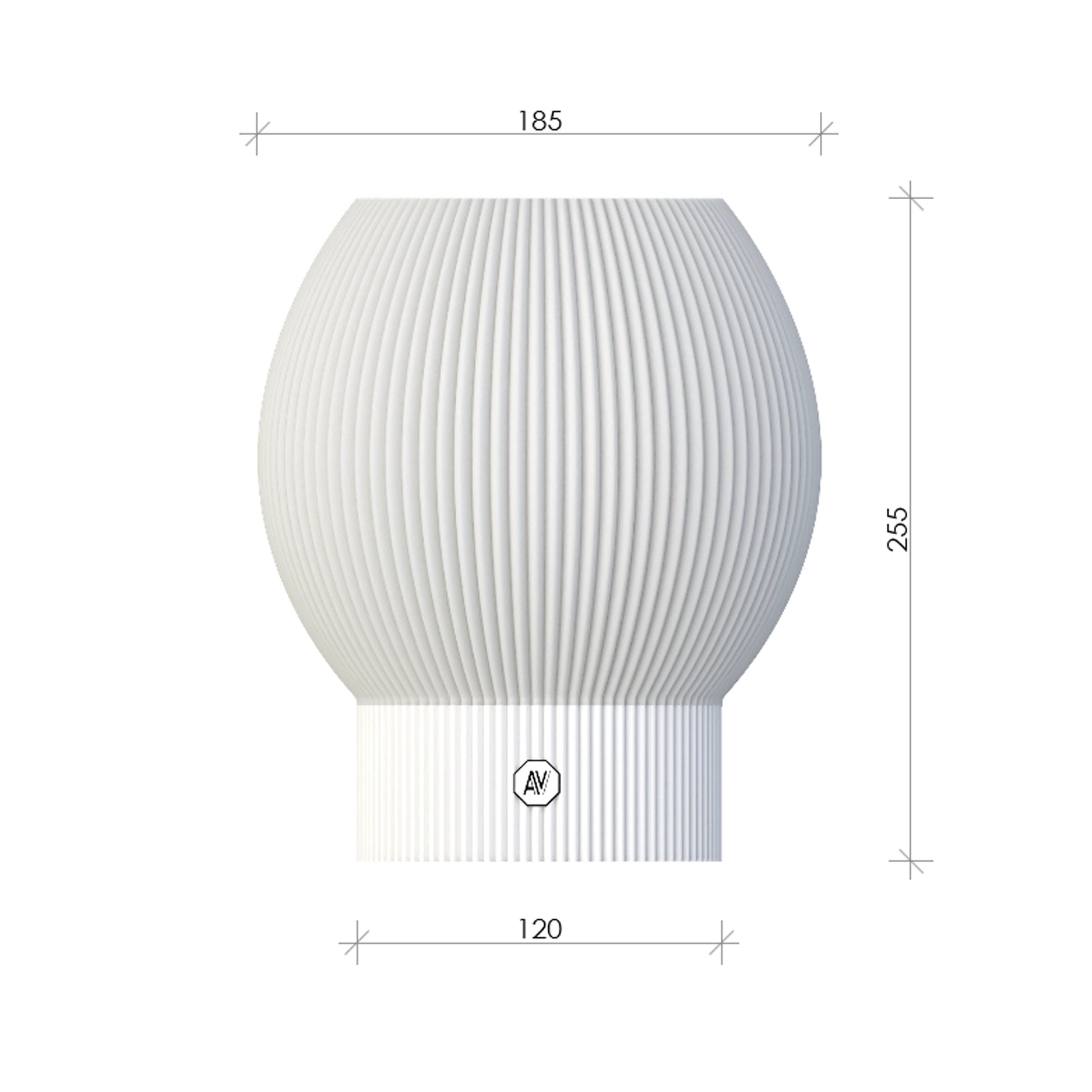 Dimensions précises de la lampe Linea M – hauteur 255 mm, base 120 mm