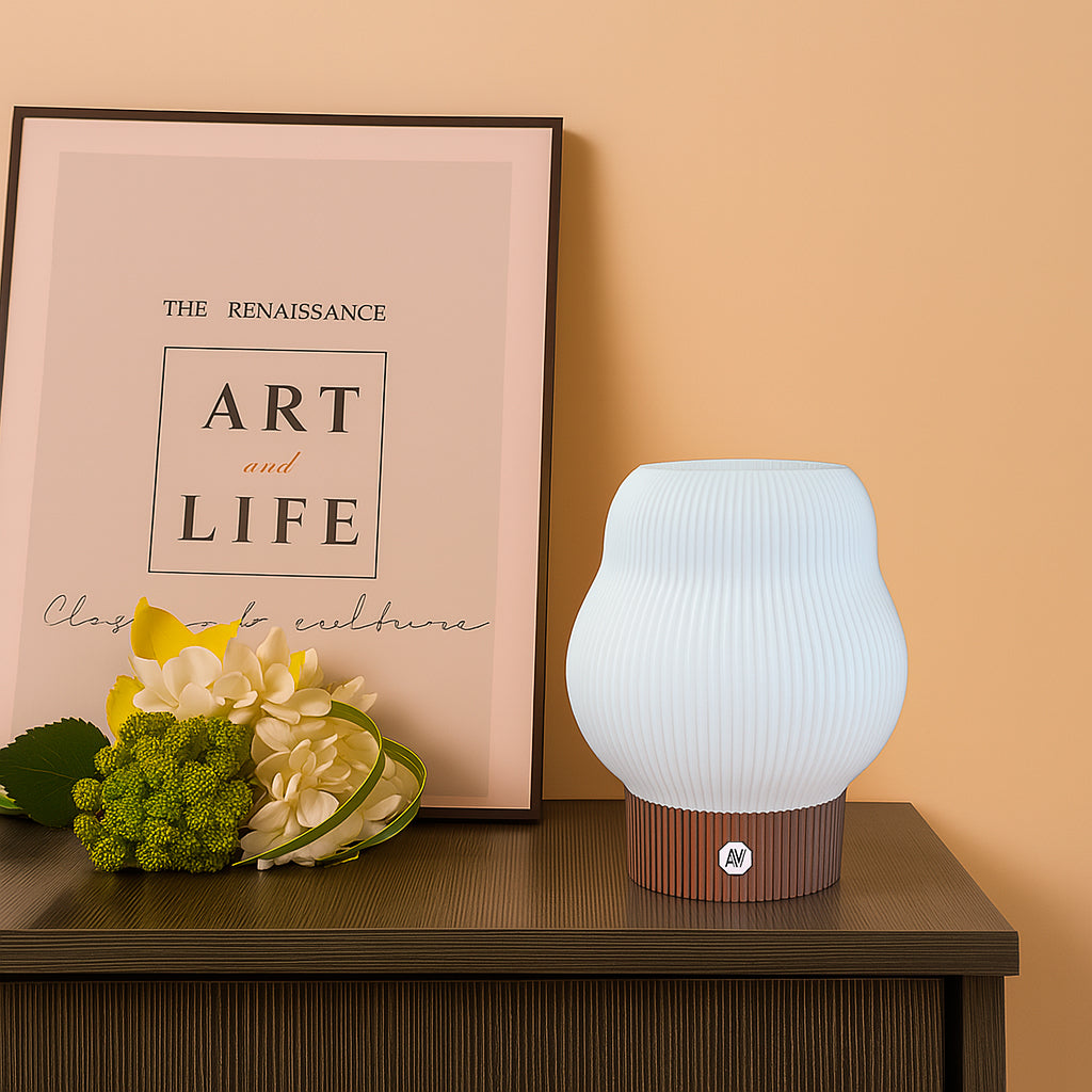 Lampe AubeVolume Cloud L avec pied Brun Cacao – design doux et responsable – en plastique recyclé.