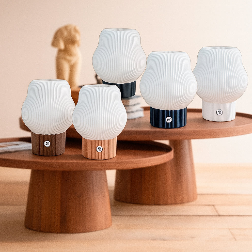 Collection complète de lampes Cloud M par AubeVolume – design durable en plastique recyclé – coloris variés pour décoration intérieure.