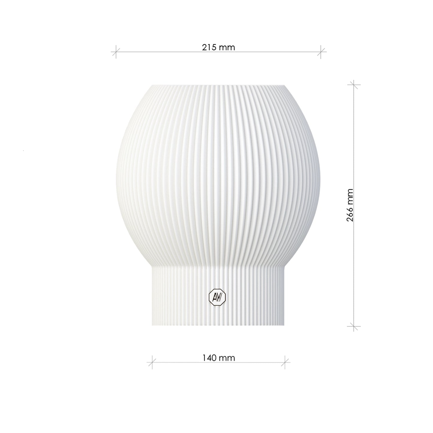 Dimensions précises de la lampe Linea L – hauteur 266 mm, diamètre 215 mm pour éclairage décoratif moderne